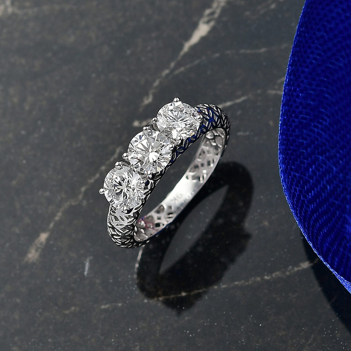LUXURIANT 1.56 Ct. Lab Grown Diamond Trilogy Ring in 9K White Gold, SGL Certified 8307654 2
