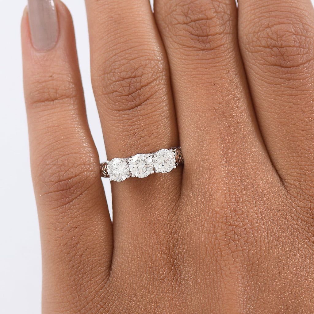 Mirage Collection - Luxuriant 9K White Gold SGL Certified Lab Grown Diamond (SI-GH) Trilogy Ring 1.56 Ct.