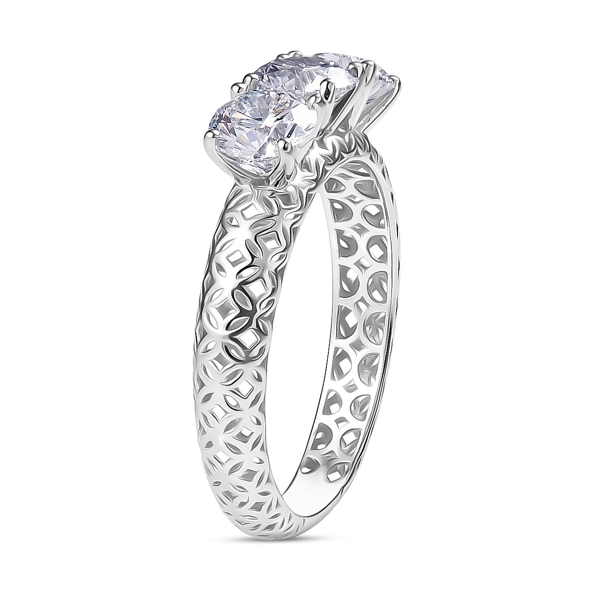 LUXURIANT 1.56 Ct. Lab Grown Diamond Trilogy Ring in 9K White Gold, SGL Certified 8307654 4