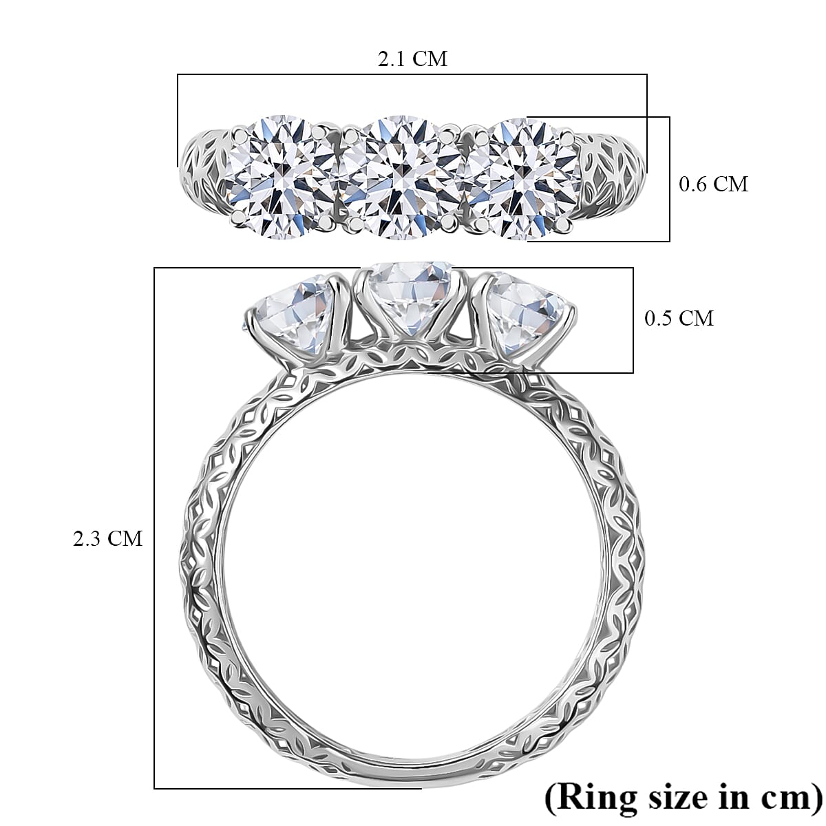 LUXURIANT 1.56 Ct. Lab Grown Diamond Trilogy Ring in 9K White Gold, SGL Certified 8307654 6