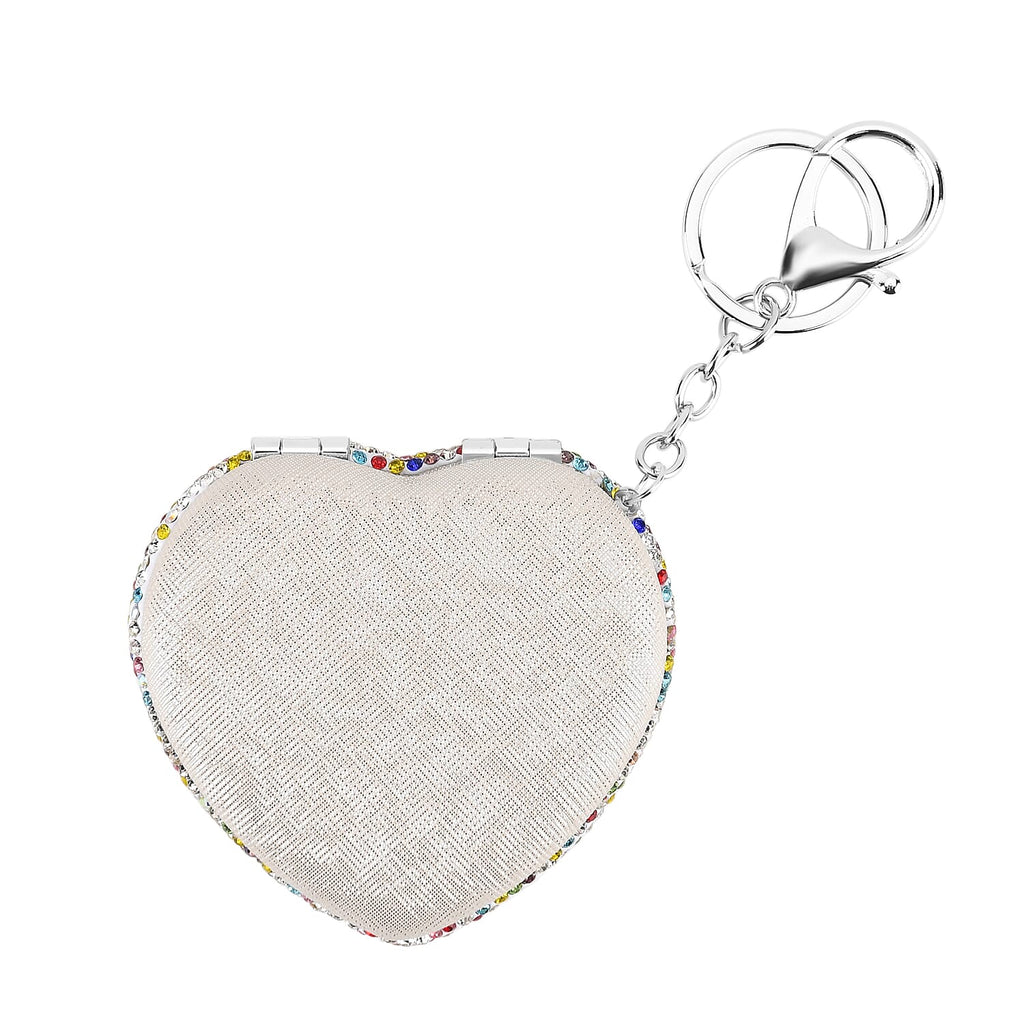 Heart Shape Elegant Sparkly Crystal Compact Mirror (7cm) - Multi Colour