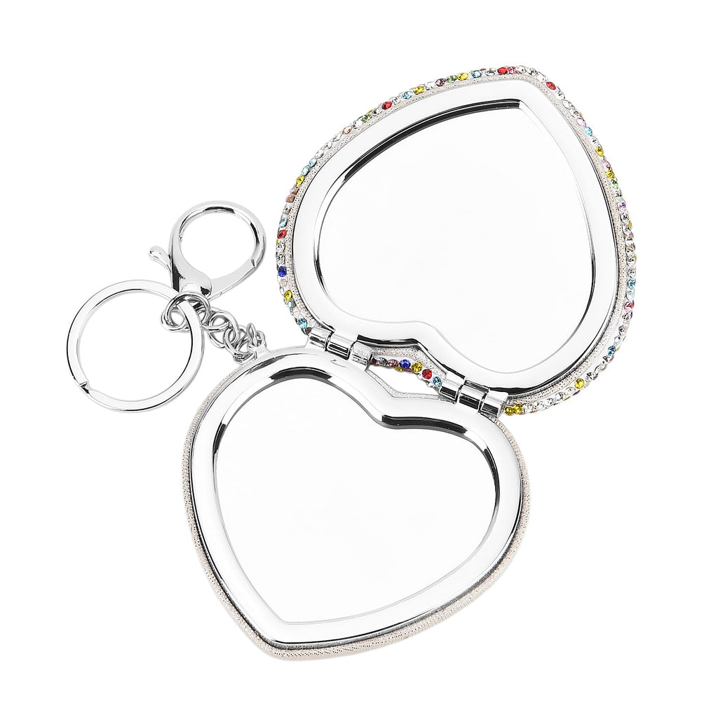 Heart Shape Elegant Sparkly Crystal Compact Mirror (7cm) - Multi Colour