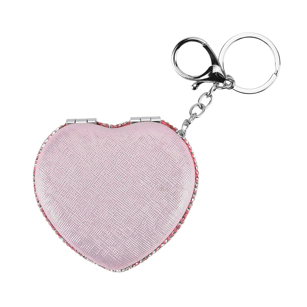 Heart Shape Elegant Sparkly Crystal Compact Mirror (7cm) - White & Pink