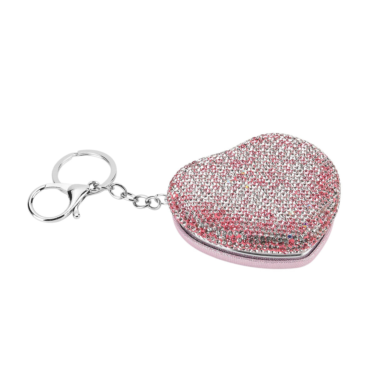 Heart Shape Elegant Sparkly Crystal Compact Mirror (7cm) - White &amp; Pink V32637302 5