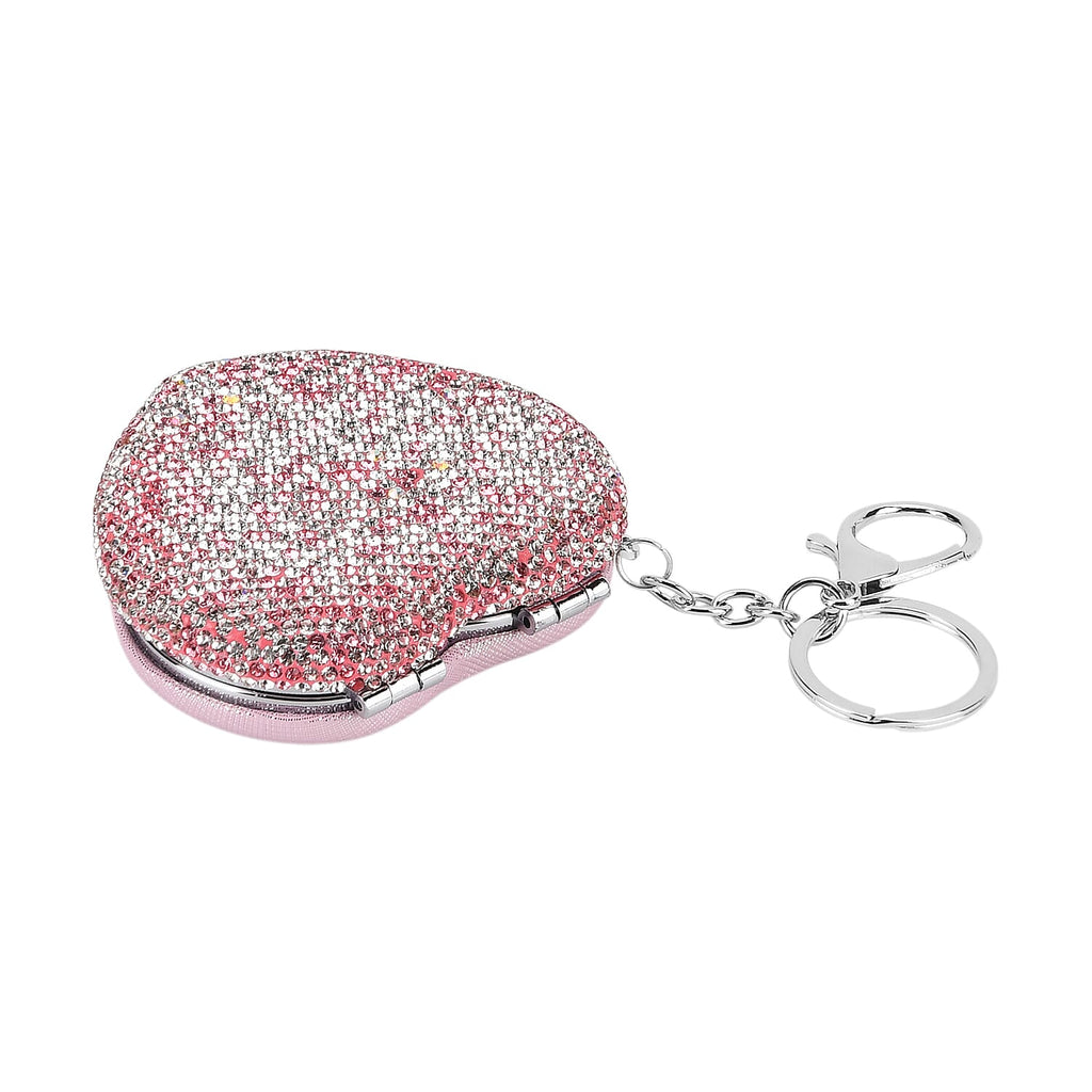 Heart Shape Elegant Sparkly Crystal Compact Mirror (7cm) - White & Pink