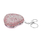 Heart Shape Elegant Sparkly Crystal Compact Mirror (7cm) - White & Pink