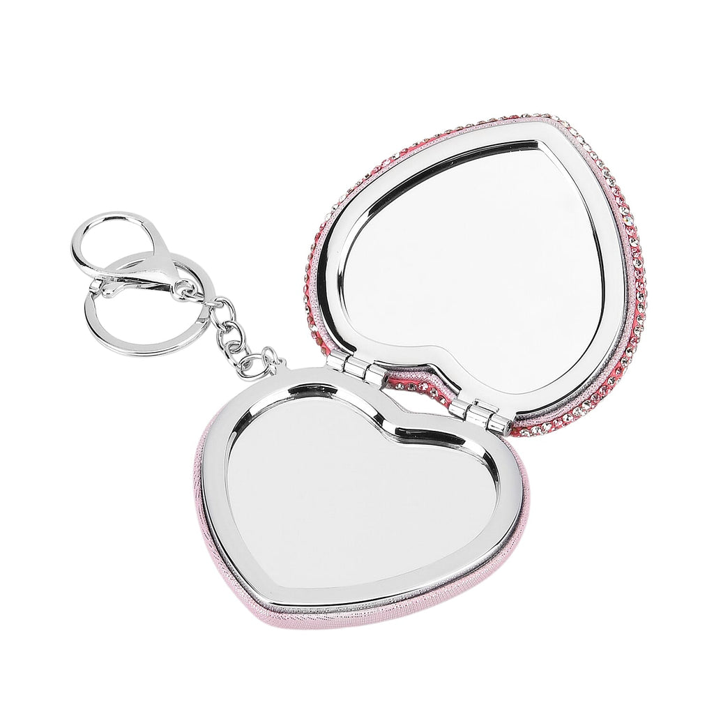 Heart Shape Elegant Sparkly Crystal Compact Mirror (7cm) - White & Pink