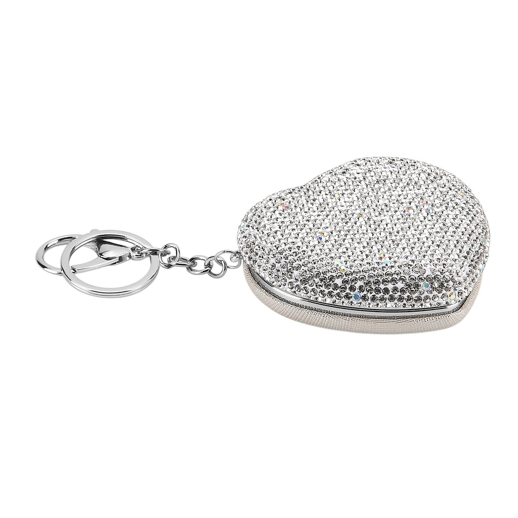 Heart Shape Elegant Sparkly Crystal Compact Mirror (7cm) - White