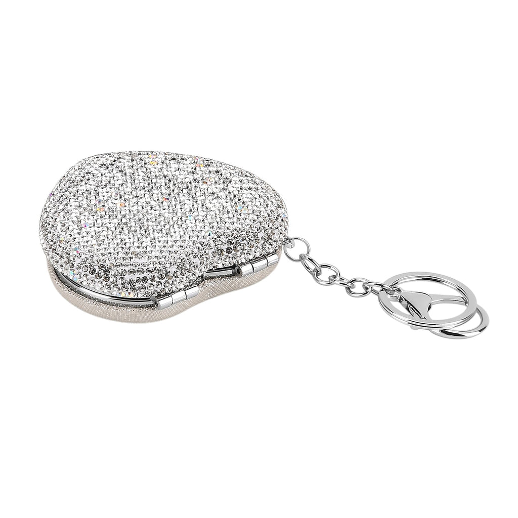 Heart Shape Elegant Sparkly Crystal Compact Mirror (7cm) - White