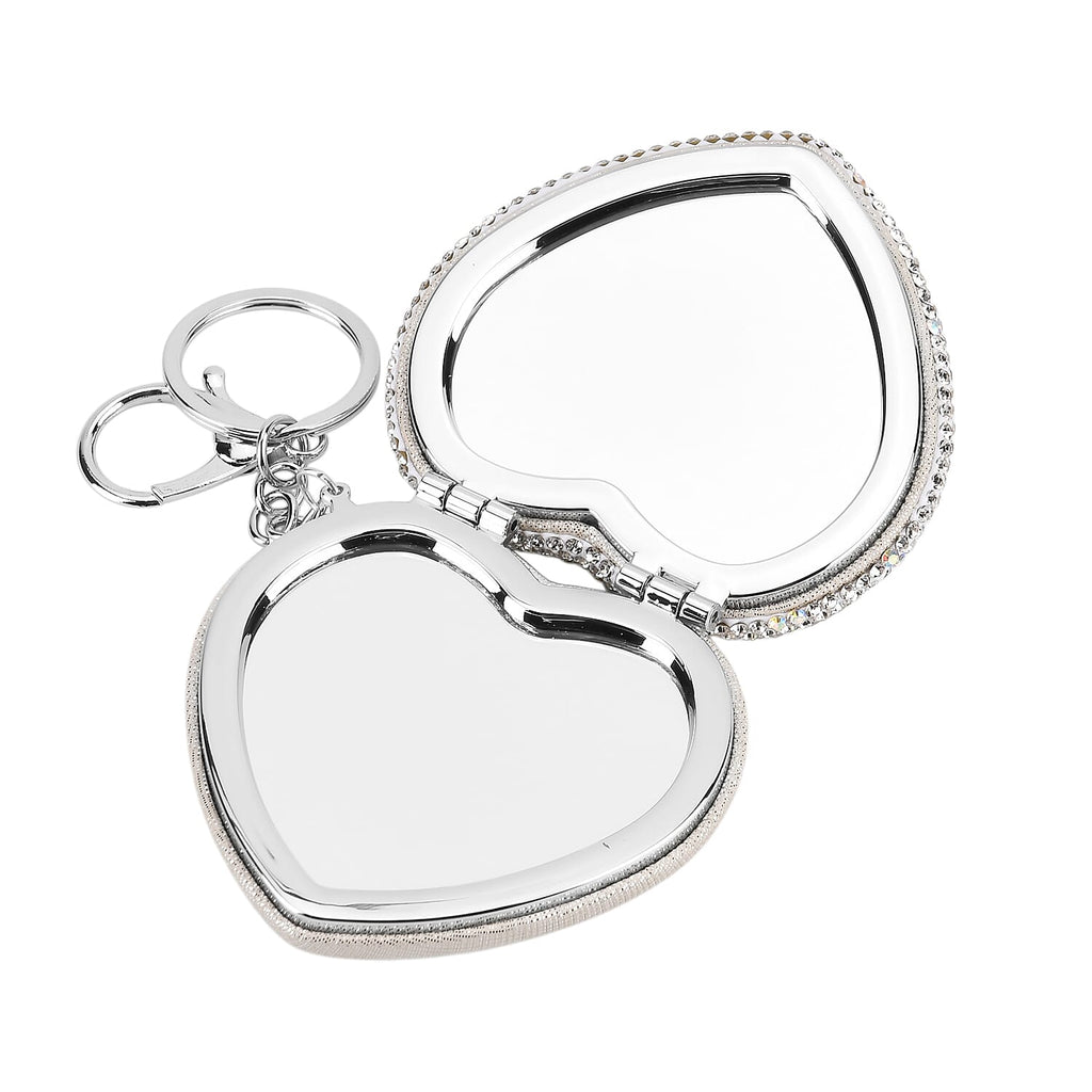 Heart Shape Elegant Sparkly Crystal Compact Mirror (7cm) - White