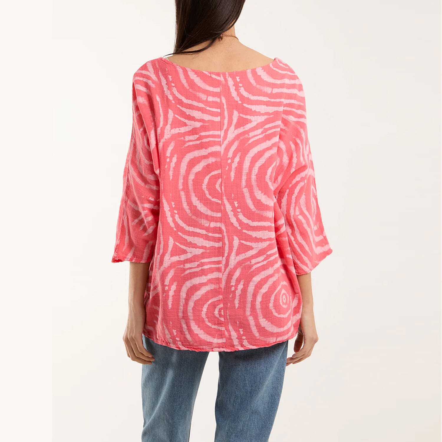Misumi Italian Closeout - Nova of London 100 % Cotton Swirl Sleeve Blouse (One Size) with Necklace (Size 32) - Pink 7799193 1