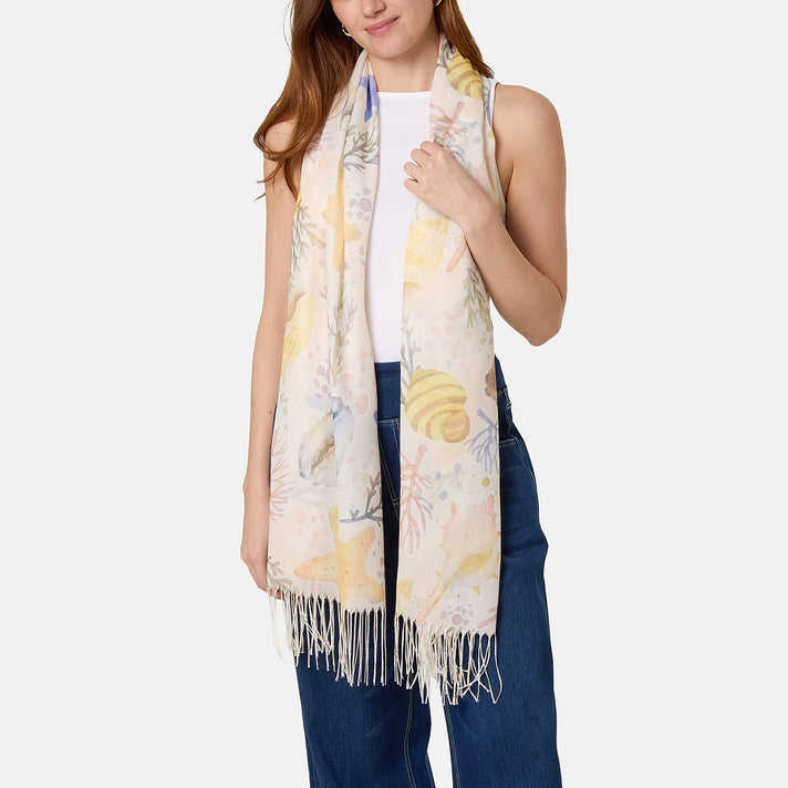 Misumi Sea Shell Print Scarf (Size 190 X 74 Cm) - Yellow 8523256 1