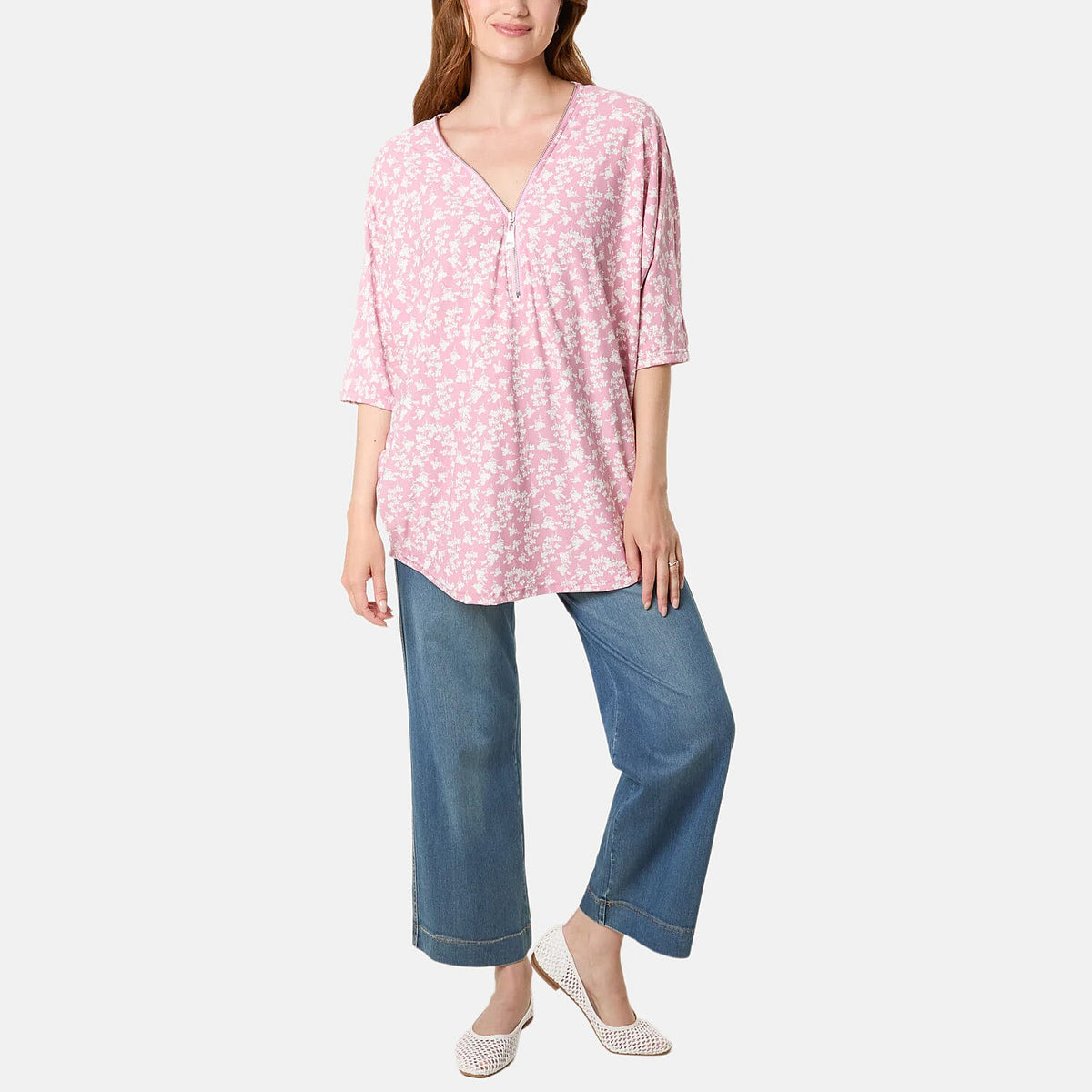 Misumi Blossom Print Front Zip Top (One Size) - Pink V32535337 1
