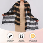 30% Silk and Modal Printed Scarf (Size - One Size) - Black