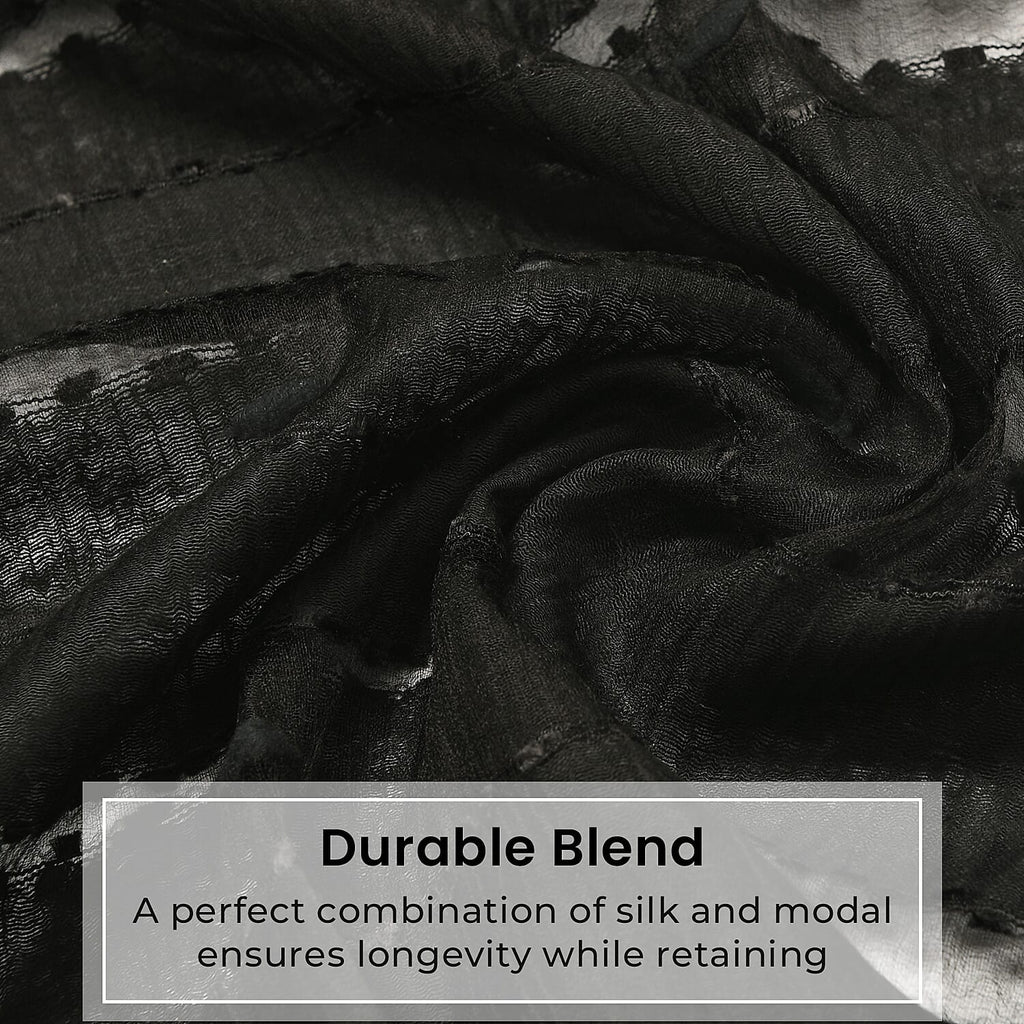 30% Silk and Modal Printed Scarf (Size - One Size) - Black