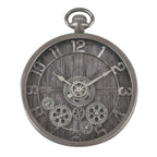 Rotating Gears Roman Numeral Timepiece - Industrial Moving Cog Skeleton Clock (26.8cm Dia) - Silver