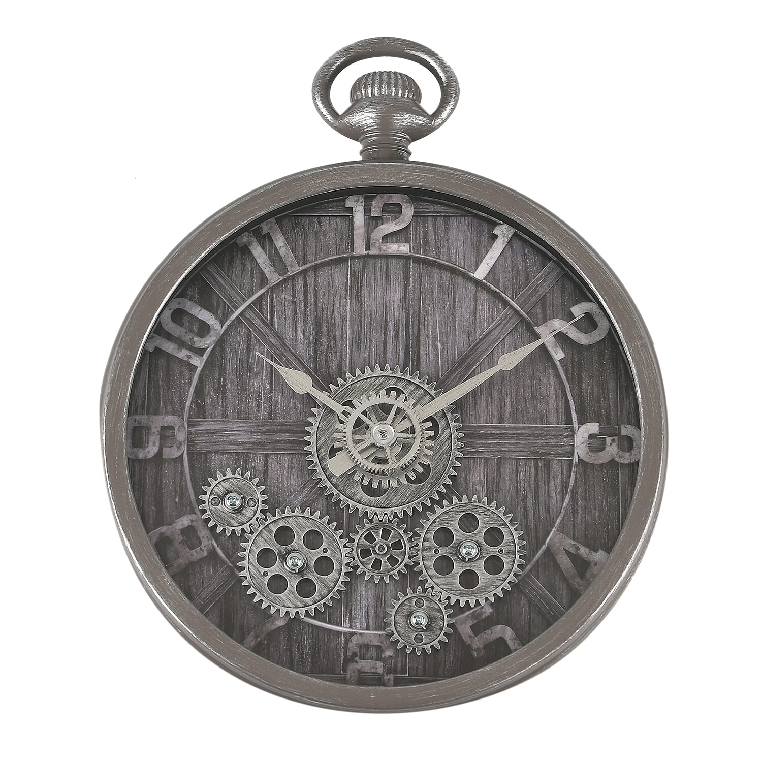 Rotating Gears Roman Numeral Timepiece - Industrial Moving Cog Skeleton Clock (26.8cm Dia) - Silver 8413464 0