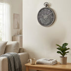Rotating Gears Roman Numeral Timepiece - Industrial Moving Cog Skeleton Clock (26.8cm Dia) - Silver