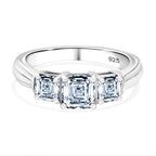 Moissanite Asscher Cut Trilogy Ring in Rhodium Overlay Sterling Silver 1.40 Ct.