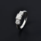 Moissanite Asscher Cut Trilogy Ring in Rhodium Overlay Sterling Silver 1.40 Ct.