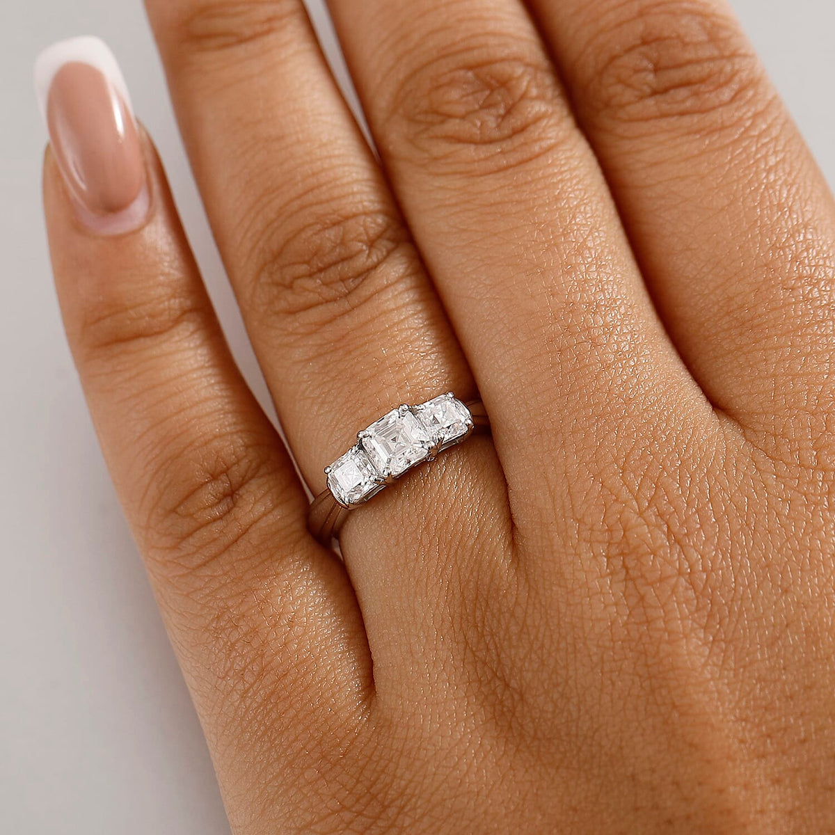 Moissanite Asscher Cut Trilogy Ring in Rhodium Overlay Sterling Silver 1.40 Ct. 8053992 2