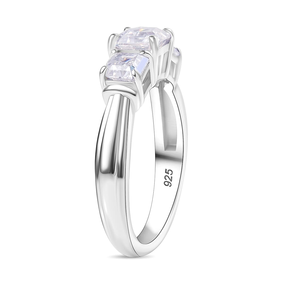 Moissanite Asscher Cut Trilogy Ring in Rhodium Overlay Sterling Silver 1.40 Ct. 8053992 3