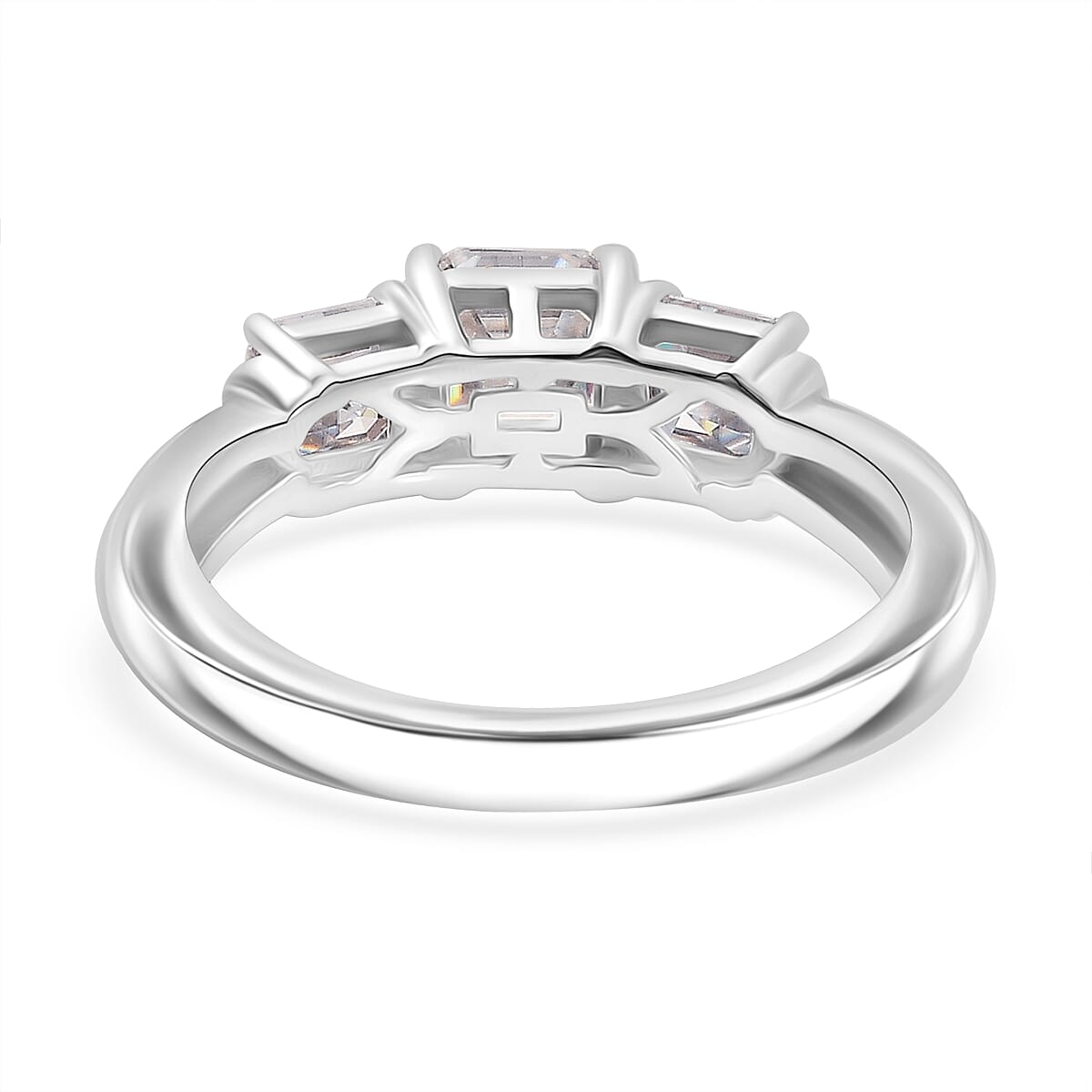Moissanite Asscher Cut Trilogy Ring in Rhodium Overlay Sterling Silver 1.40 Ct. 8053992 4
