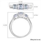 Moissanite Asscher Cut Trilogy Ring in Rhodium Overlay Sterling Silver 1.40 Ct.