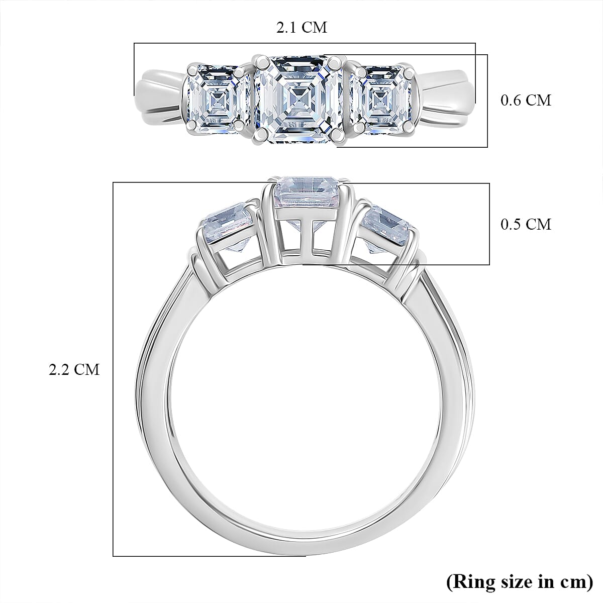 Moissanite Asscher Cut Trilogy Ring in Rhodium Overlay Sterling Silver 1.40 Ct. 8053992 5