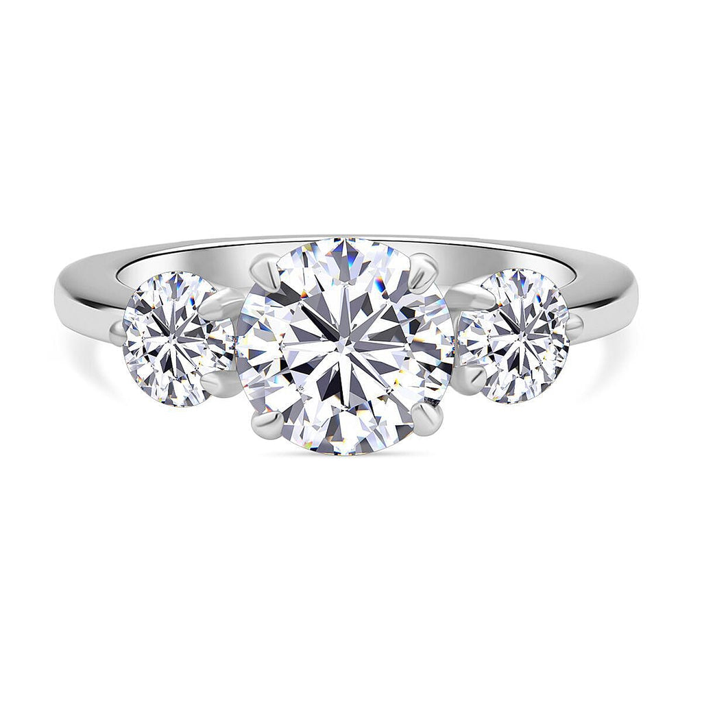 Moissanite 3 Stone Ring in Rhodium Overlay Sterling Silver 2.92 Ct