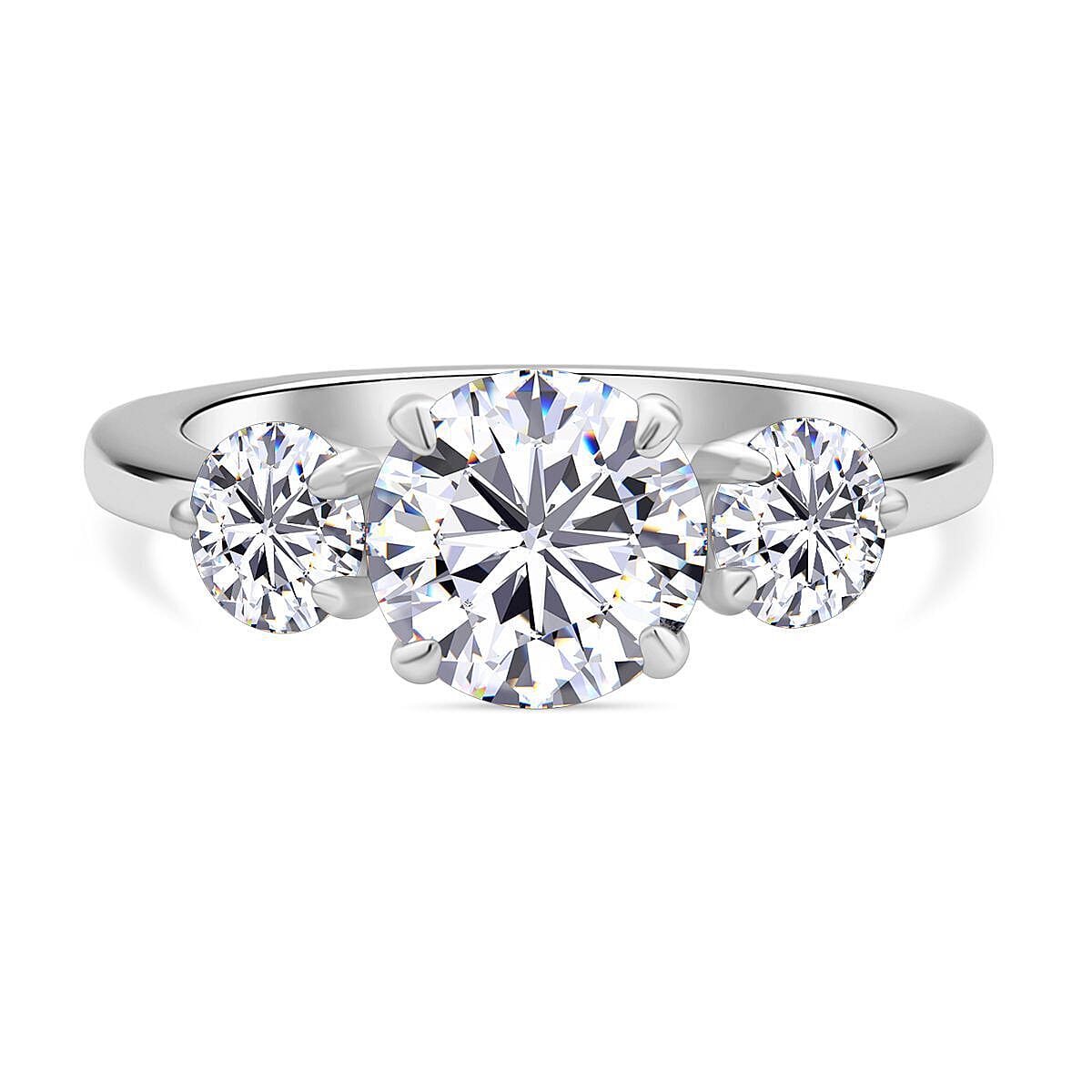 Moissanite 3 Stone Ring in Rhodium Overlay Sterling Silver 2.92 Ct 7368973 0