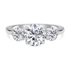 Moissanite 3 Stone Ring in Rhodium Overlay Sterling Silver 2.92 Ct