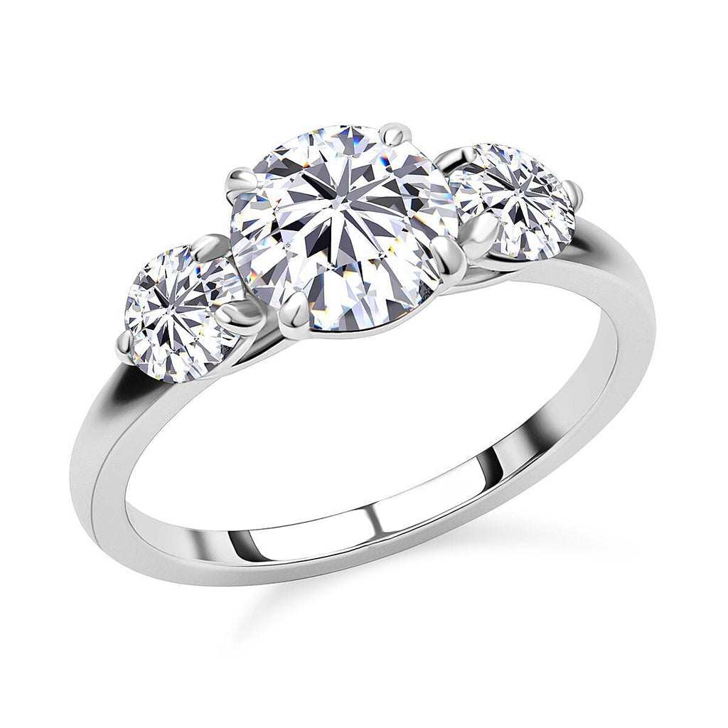 Moissanite 3 Stone Ring in Rhodium Overlay Sterling Silver 2.92 Ct