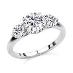 Moissanite 3 Stone Ring in Rhodium Overlay Sterling Silver 2.92 Ct