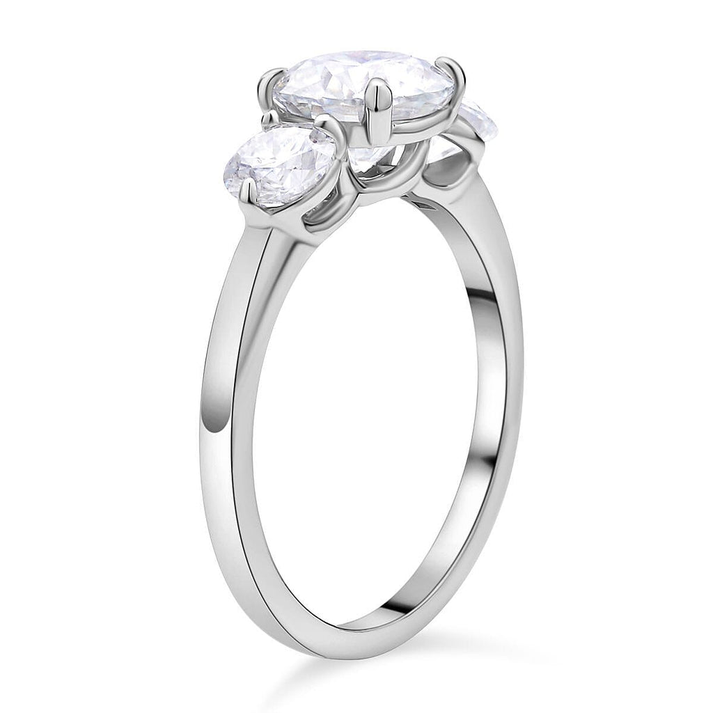 Moissanite 3 Stone Ring in Rhodium Overlay Sterling Silver 2.92 Ct