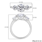 Moissanite 3 Stone Ring in Rhodium Overlay Sterling Silver 2.92 Ct