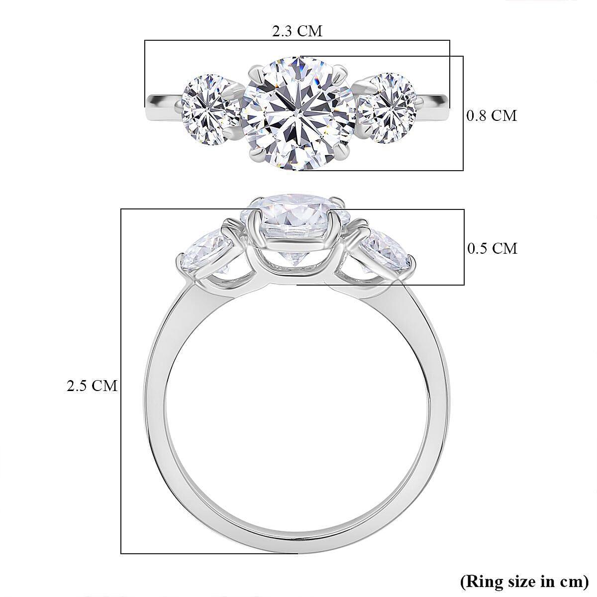 Moissanite 3 Stone Ring in Rhodium Overlay Sterling Silver 2.92 Ct 7368973 12