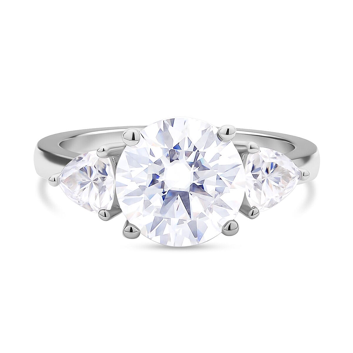 Moissanite 3 Stone Ring in Rhodium Overlay Sterling Silver 4.40 Ct 7369102 0