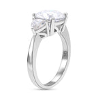 Moissanite 3 Stone Ring in Rhodium Overlay Sterling Silver 4.40 Ct