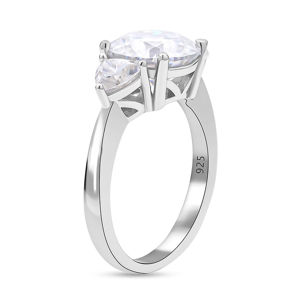 Moissanite 3 Stone Ring in Rhodium Overlay Sterling Silver 4.40 Ct 7369102 3