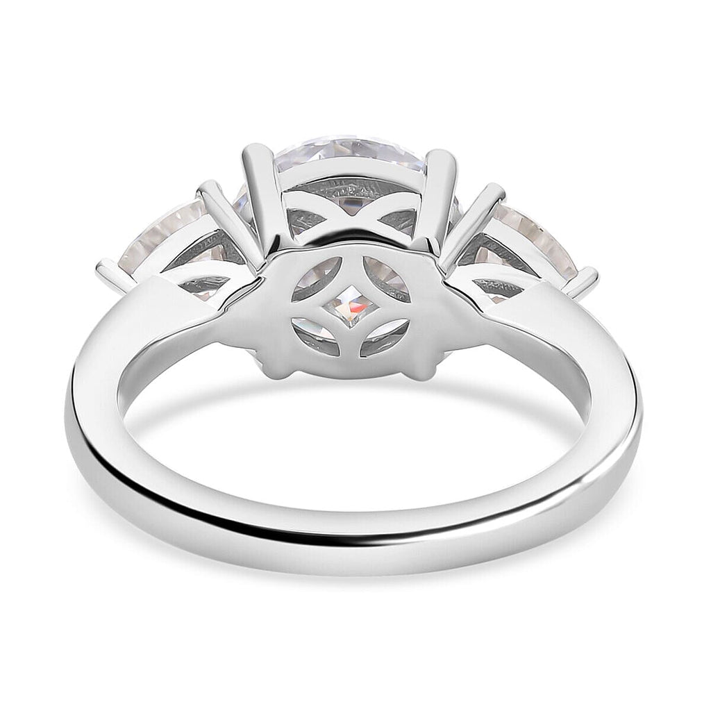 Moissanite 3 Stone Ring in Rhodium Overlay Sterling Silver 4.40 Ct