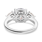 Moissanite 3 Stone Ring in Rhodium Overlay Sterling Silver 4.40 Ct