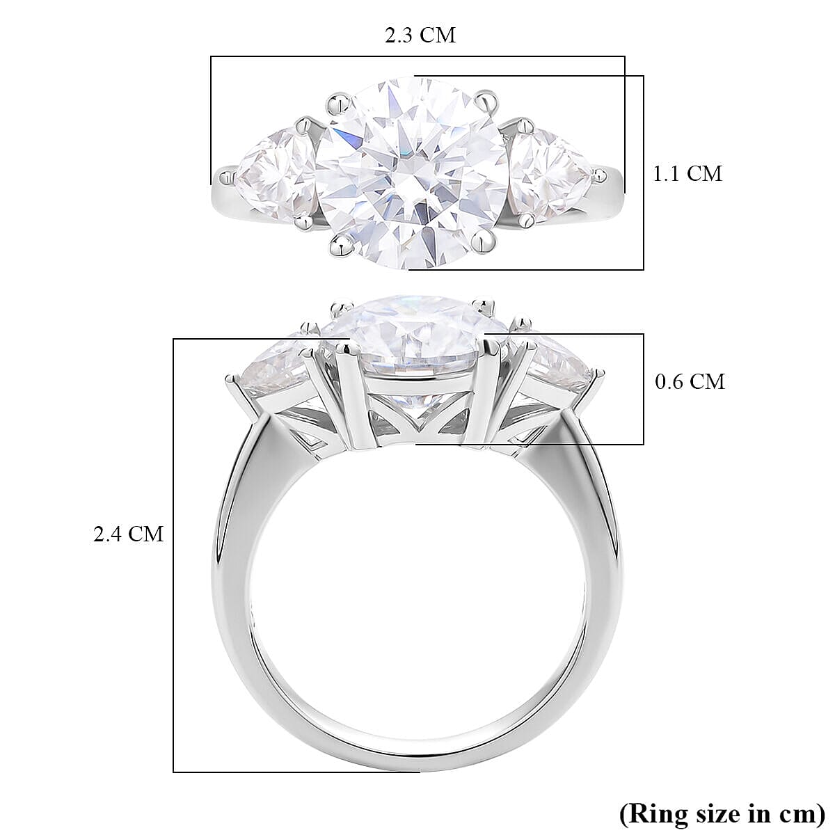 Moissanite 3 Stone Ring in Rhodium Overlay Sterling Silver 4.40 Ct 7369102 5