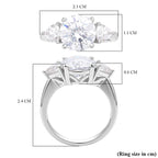 Moissanite 3 Stone Ring in Rhodium Overlay Sterling Silver 4.40 Ct