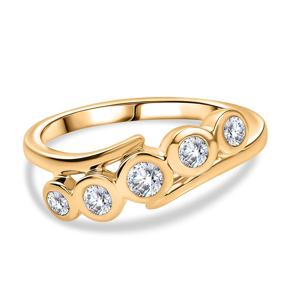 Moissanite 5 Stone Ring in 14K Yellow Gold Plated Sterling Silver