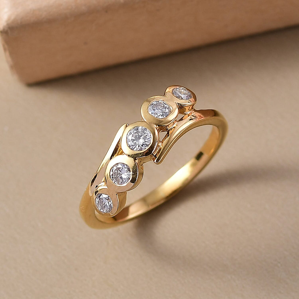 Moissanite 5 Stone Ring in 14K Yellow Gold Plated Sterling Silver