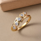 Moissanite 5 Stone Ring in 14K Yellow Gold Plated Sterling Silver