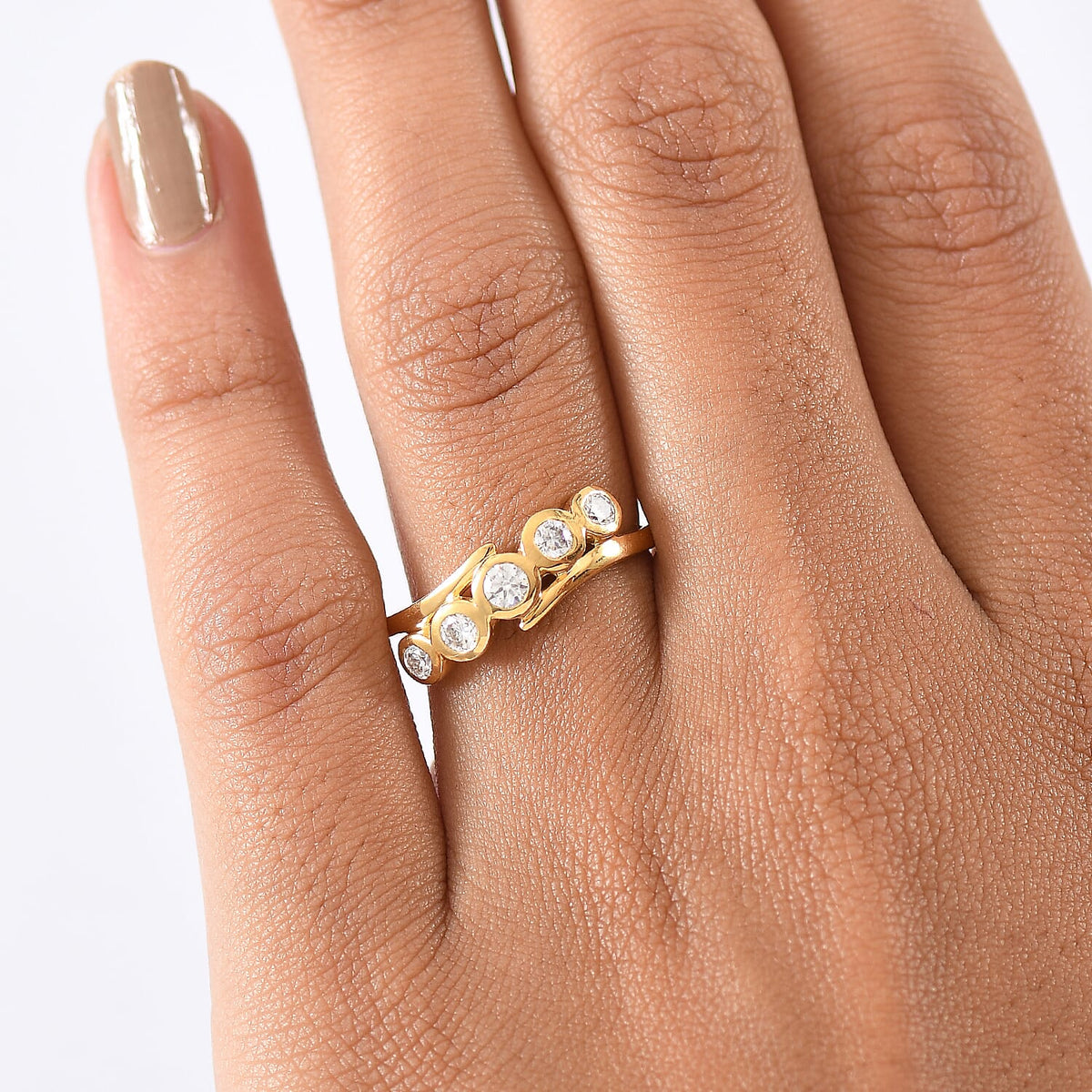 Moissanite 5 Stone Ring in 14K Yellow Gold Plated Sterling Silver 8289864 2