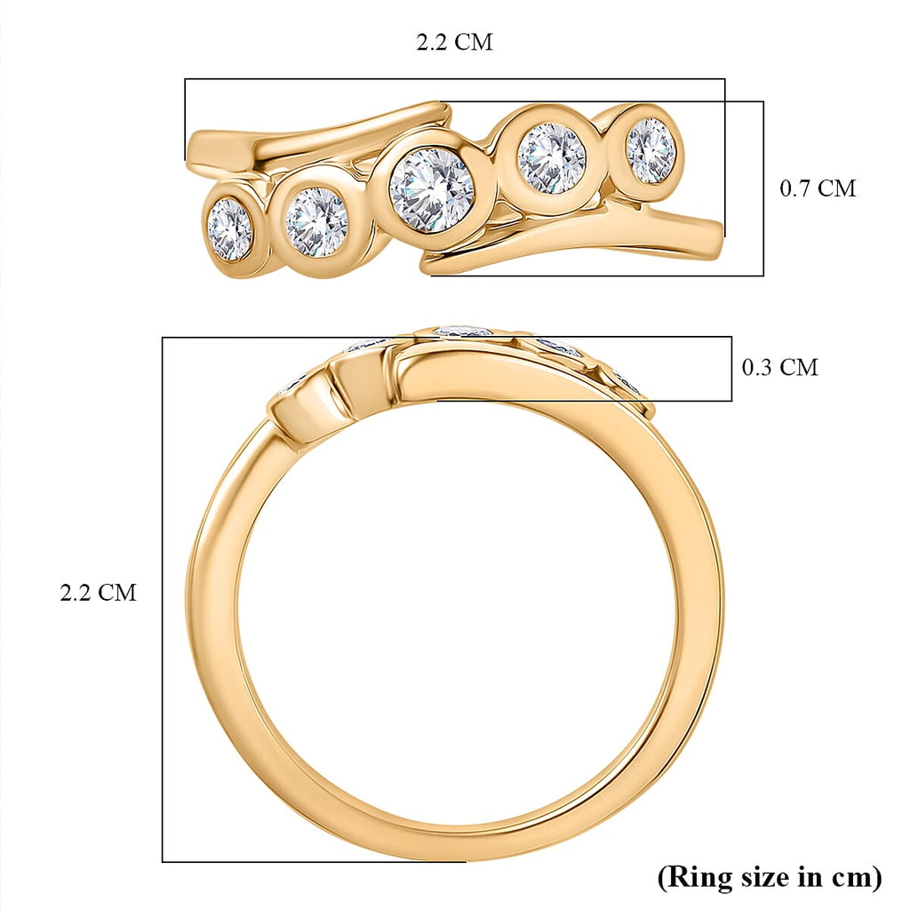 Moissanite 5 Stone Ring in 14K Yellow Gold Plated Sterling Silver