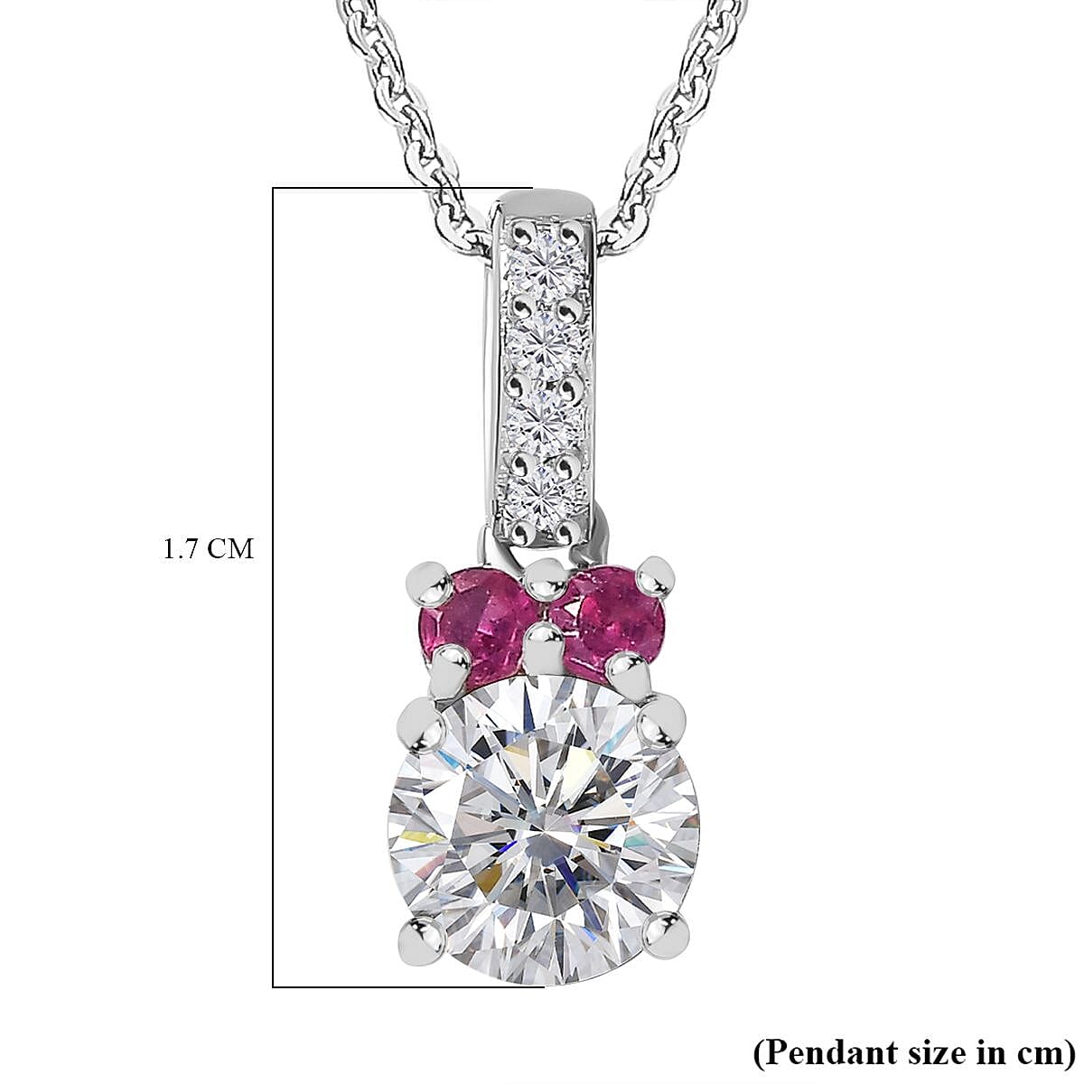 Moissanite, African Ruby Drop Pendant with Chain (Size 20) in Rhodium Overlay Sterling Silver 4285969 6